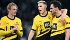 Julian Brandt, Nico Schlotterbeck und Mats Hummels (v. l. n. r.): Der BVB-Sportdirektor hat die Spieler gelobt.