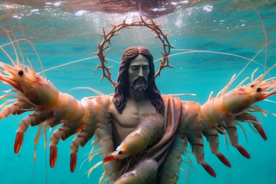 Ein KI-generiertes Bild eines "Garnelen-Jesus". Betrüger nutzen diese Bilder, um Aufmerksamkeit zu bekommen.