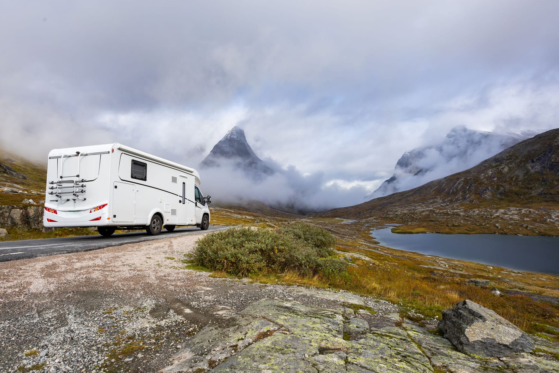 Motorhome camper in autumn in Trollstigen road in Norway, Europe