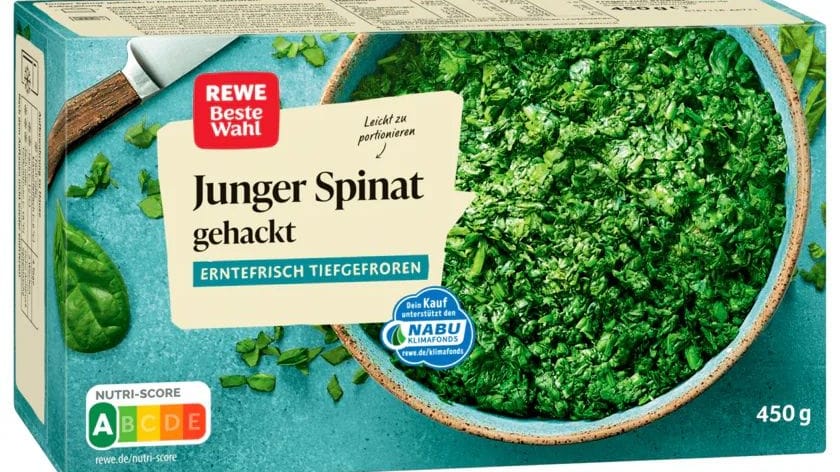 Ein Tiefkühlspinat (Symbolbild), der bei Rewe verkauft wird, ist zurückgerufen worden.