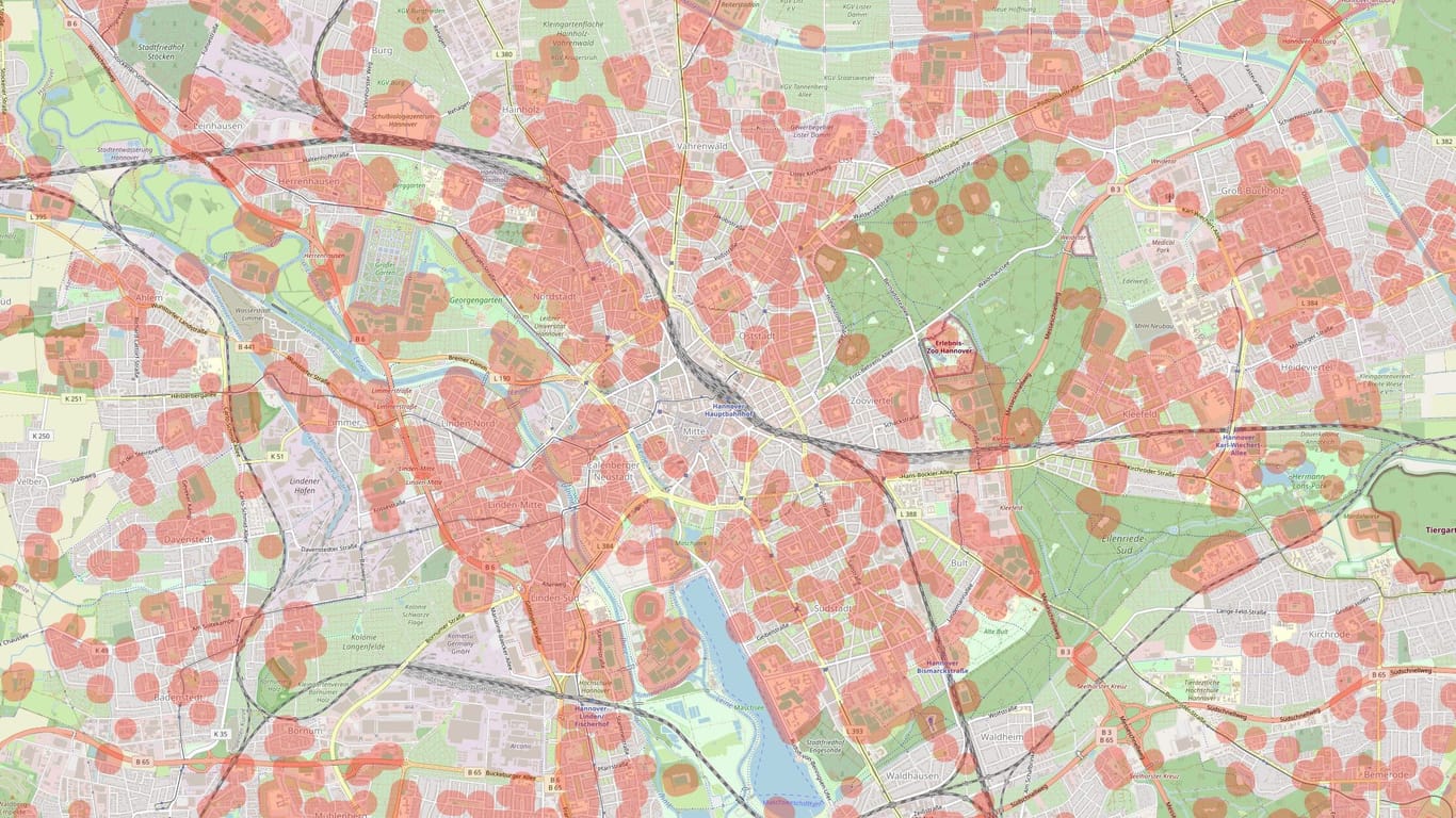 Bubatzkarte für Hannover: In den rot markierten Bereichen darf auch künftig nicht gekifft werden.