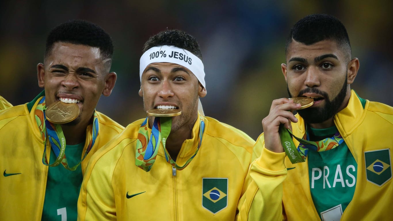 Gabriel Jesus, Neymar und Gabriel Barbosa (v. l. n. r.): Sie gewannen 2016 bei Olympia Gold.