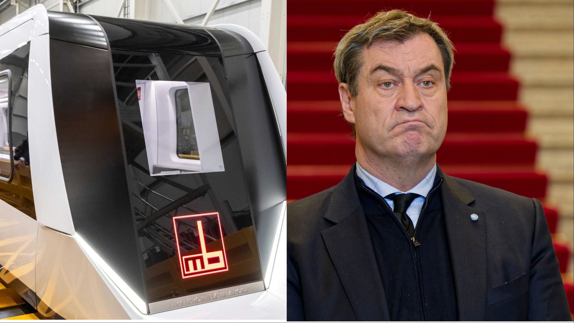 Die Magnetbahn (l), die Ministerpräsident Markus Söder (r) für Nürnberg ins Spiel brachte: Manchen Stadträten missfiel auch die Art, wie Söder seine Ideen einbrachte.