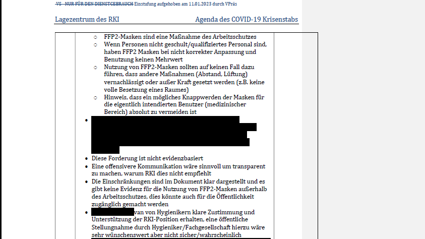 Ausschnitt des RKI-Protokolls vom 30.10.2020: Er belegt die ablehnende Haltung des Krisenstabs zu FFP2-Masken.