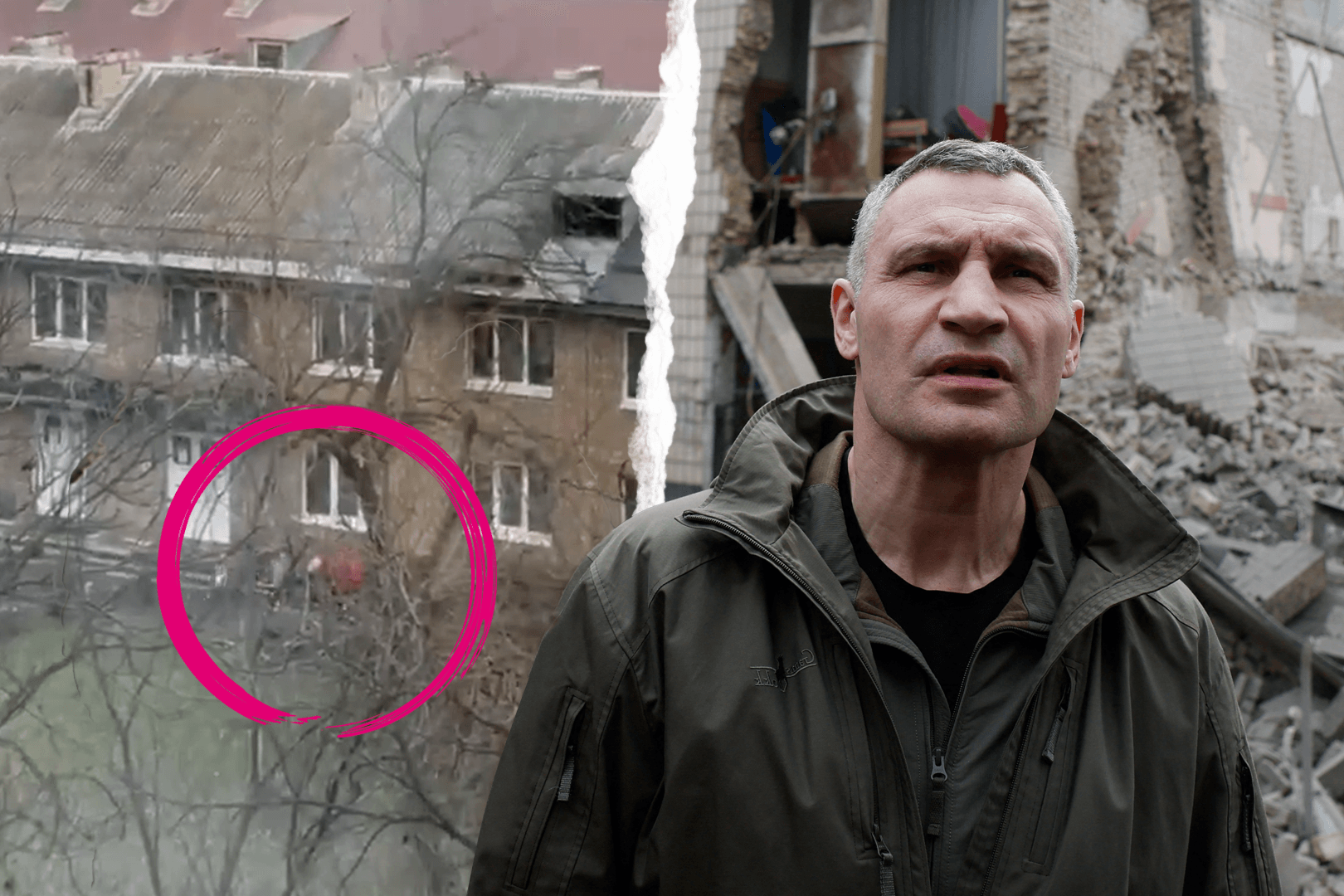 Kiews Bürgermeister Vitali Klitschko am Ort der Zerstörung: Russland hat die ukrainische Hauptstadt offenbar mit ballistischen Raketen angegriffen.