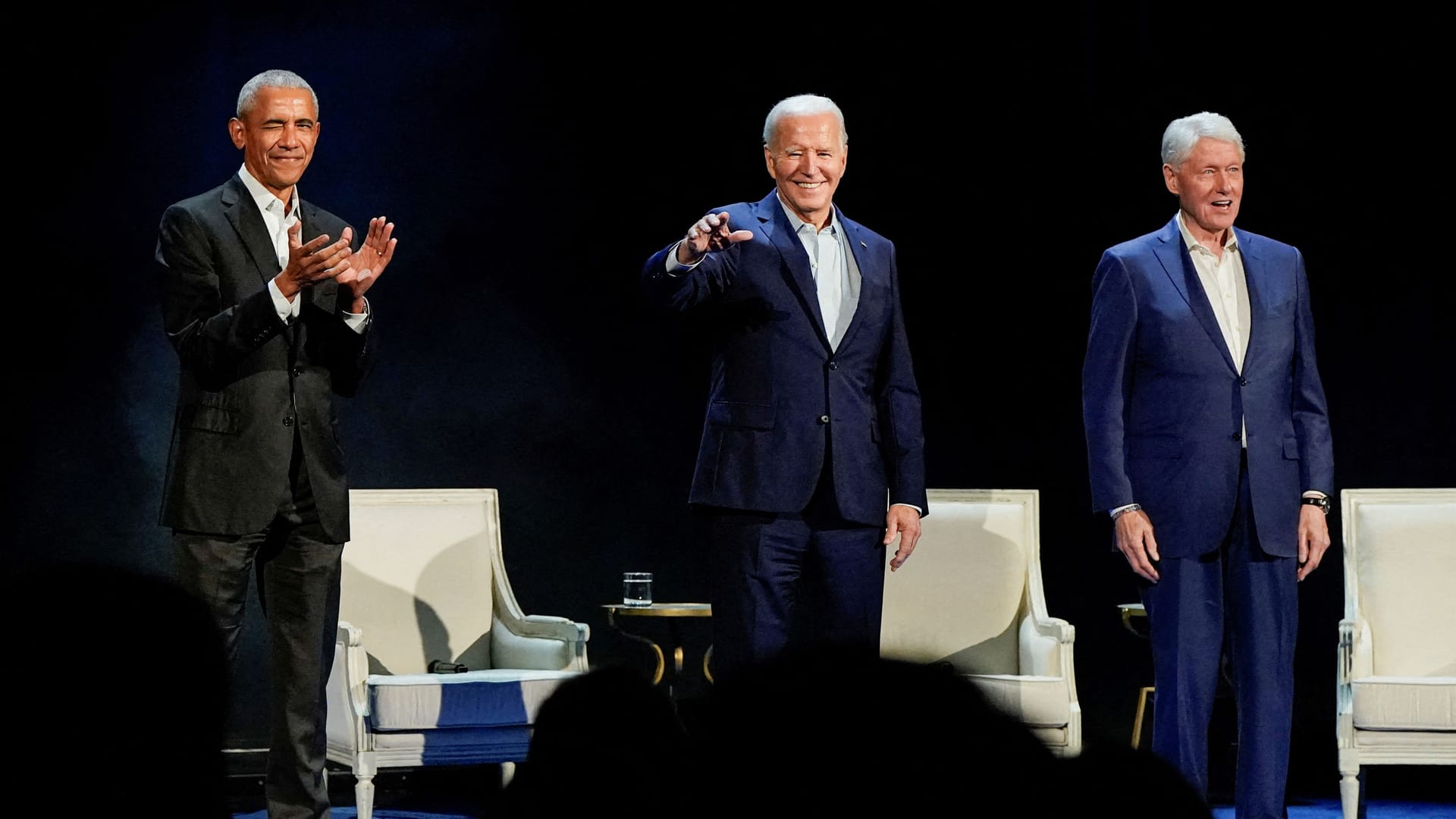 Drei Präsidenten für den nächsten Wahlsieg: Barack Obama (links) und Bill Clinton (rechts) sammelten in New York Spenden für Joe Biden (mittig).