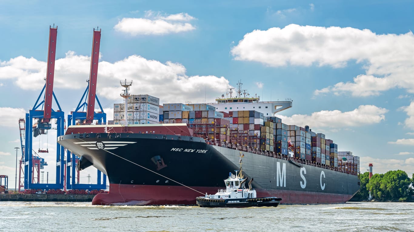 Containerschiff von MSC fährt ins HHLA-Terminal Tollerort (Symbolbild): Der Containerumschlag im Hamburger Hafen hat ein historisches Tief erreicht.