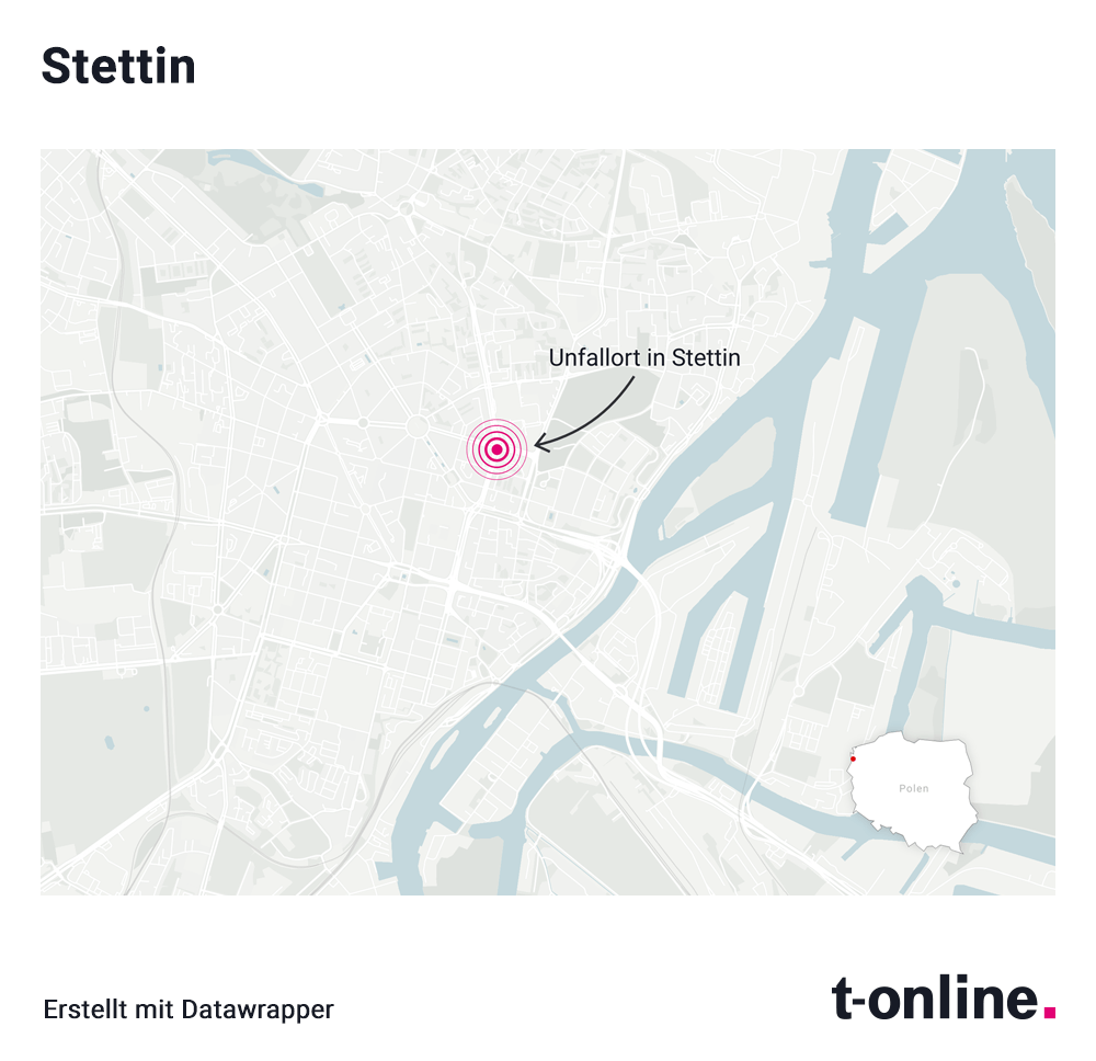 Der Unfallort in Stettin (Grafik): Hier ist ein Mann mit seinem Auto in eine Menschenmenge gefahren.