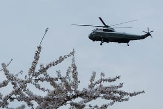 Kirschblüten als politisches Symbol: US-Präsident Joe Biden an Bord des Helikopters "Marine One" (Archivbild).