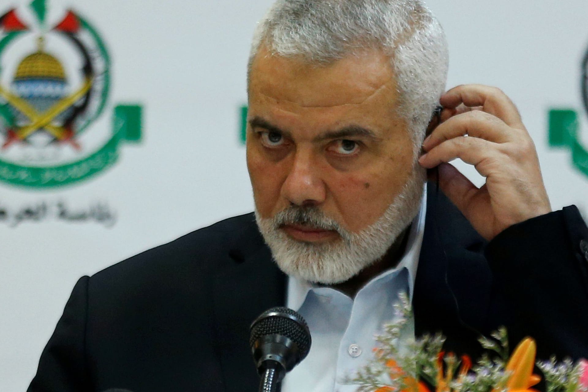 Terroristen-Chef Ismail Hanija bei einer Pressekonferenz (Archivbild).