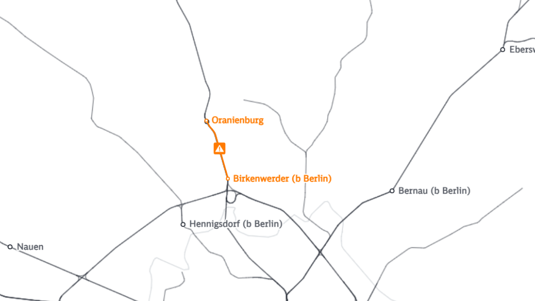 Auf dem markierten Streckenabschnitt fahren bis voraussichtlich Donnerstagabend keine Züge.