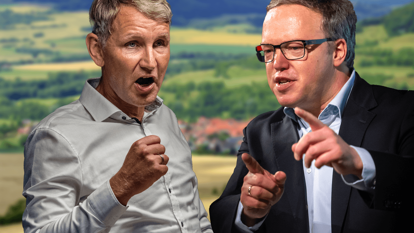 Björn Höcke und Mario Voigt: Die Politiker duellieren sich am Donnerstagabend vor laufenden Kameras.