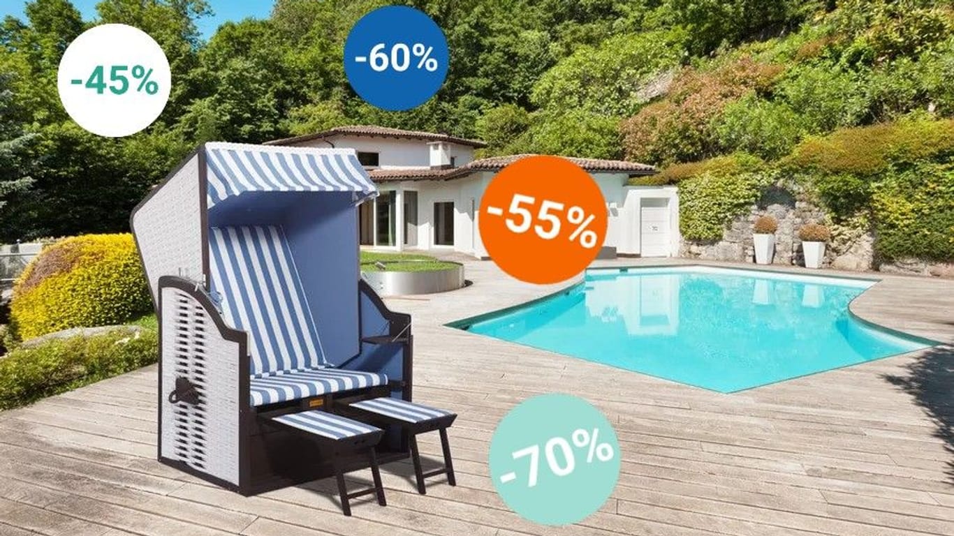 Rabattaktion: Sichern Sie sich 20 Prozent Zusatzrabatt auf Sonnenschirme, Pools, Grills und weitere Gartenmöbel.
