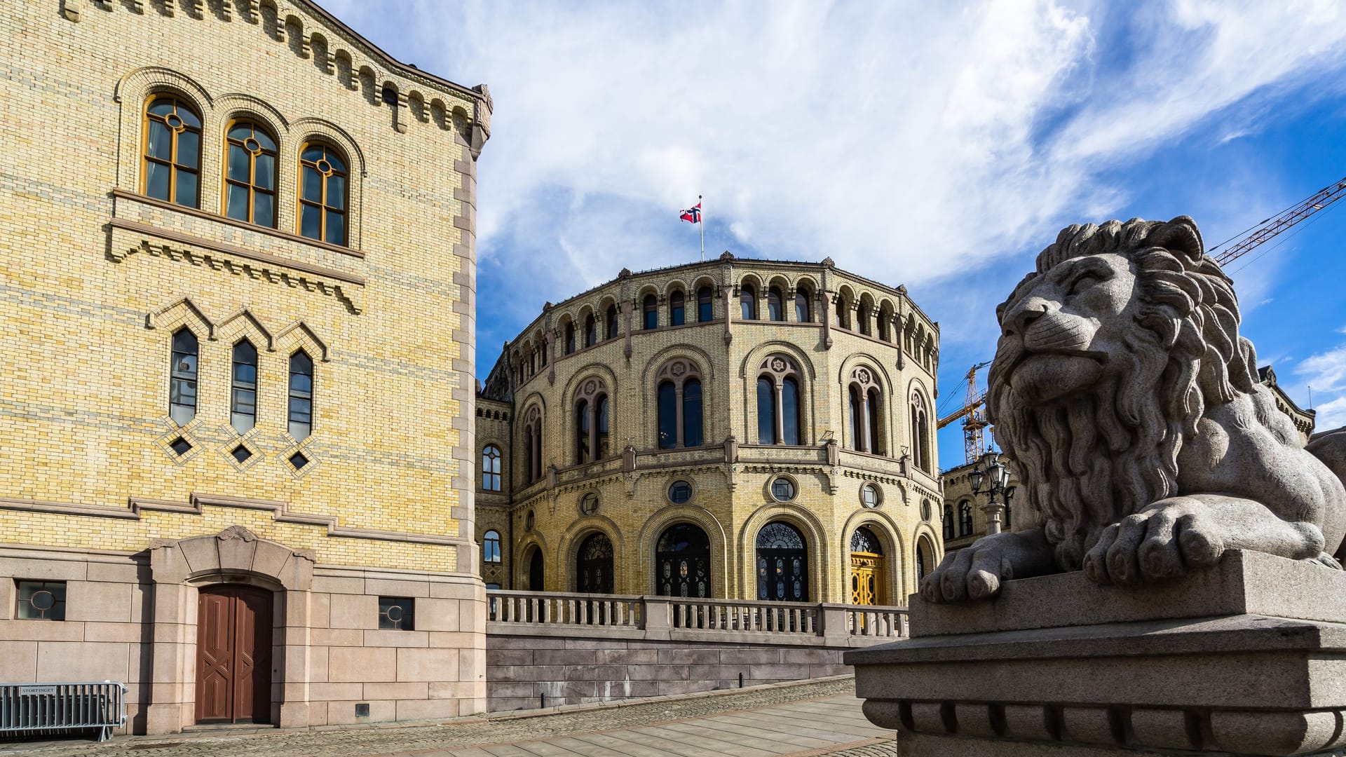 Lions statue outside the Norwegian Parliament building Oslo, Norway