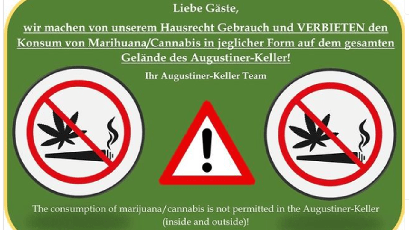 Mit diesem Schild macht der Augustiner-Keller auf Instagram auf das Verbot von Cannabis/Marihuana aufmerksam.