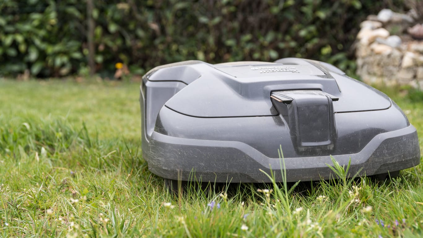 Ein Mähroboter pflegt den Rasen im Garten (Symbolfoto): Der selbstfahrende Rasenmäher kann auch zur tödlichen Gefahr werden.