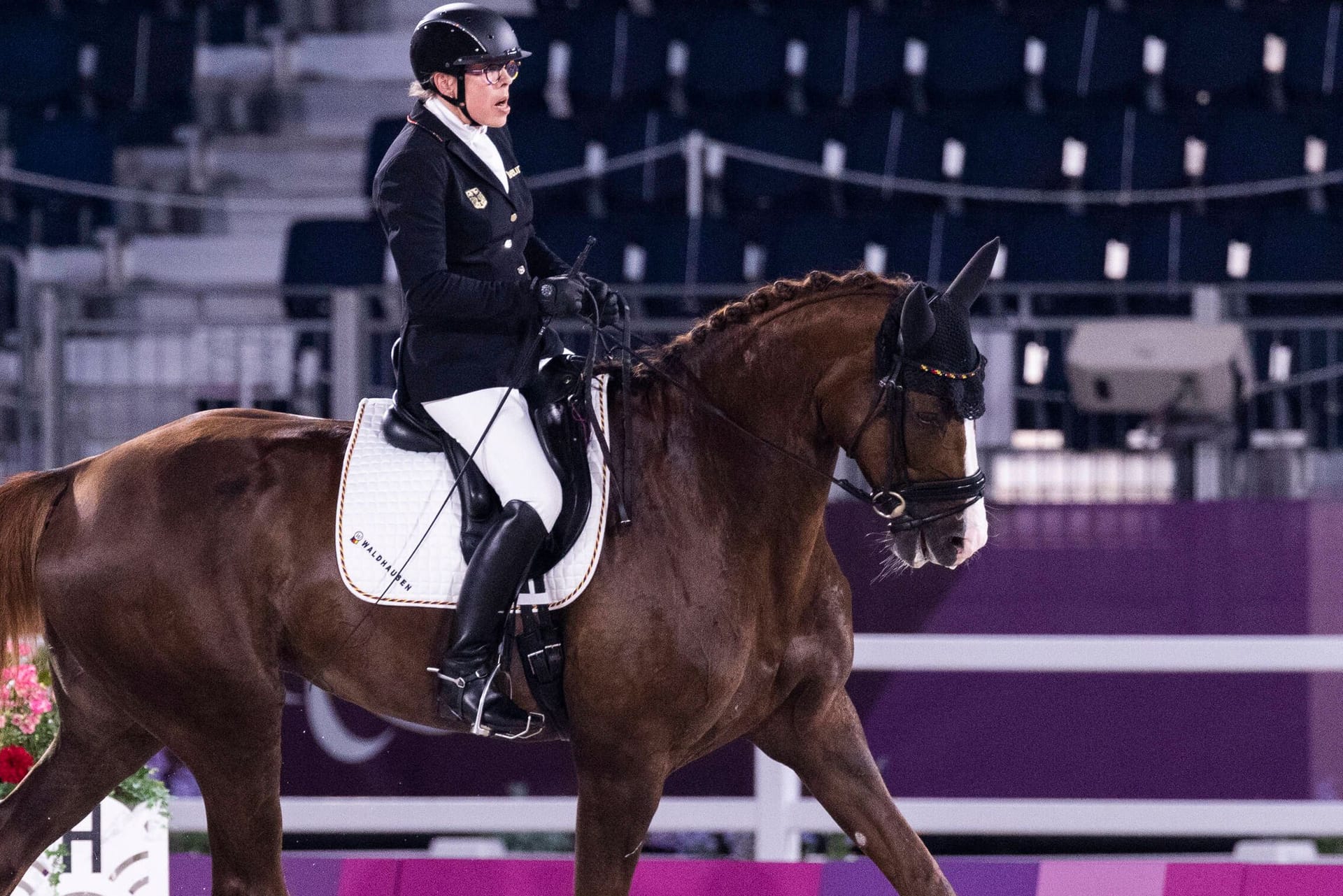 Heidemarie Dresing auf La Boum bei den Paralympics 2021: Turnierpferde wie La Boum müssen nicht mehr gegen Herpes geimpft sein.