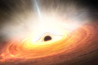 Künstlerische Darstellung eines Schwarzen Lochs im Zentrum einer Galaxie.