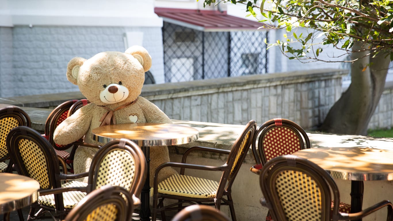 stuffed toy at the table in the restaurant