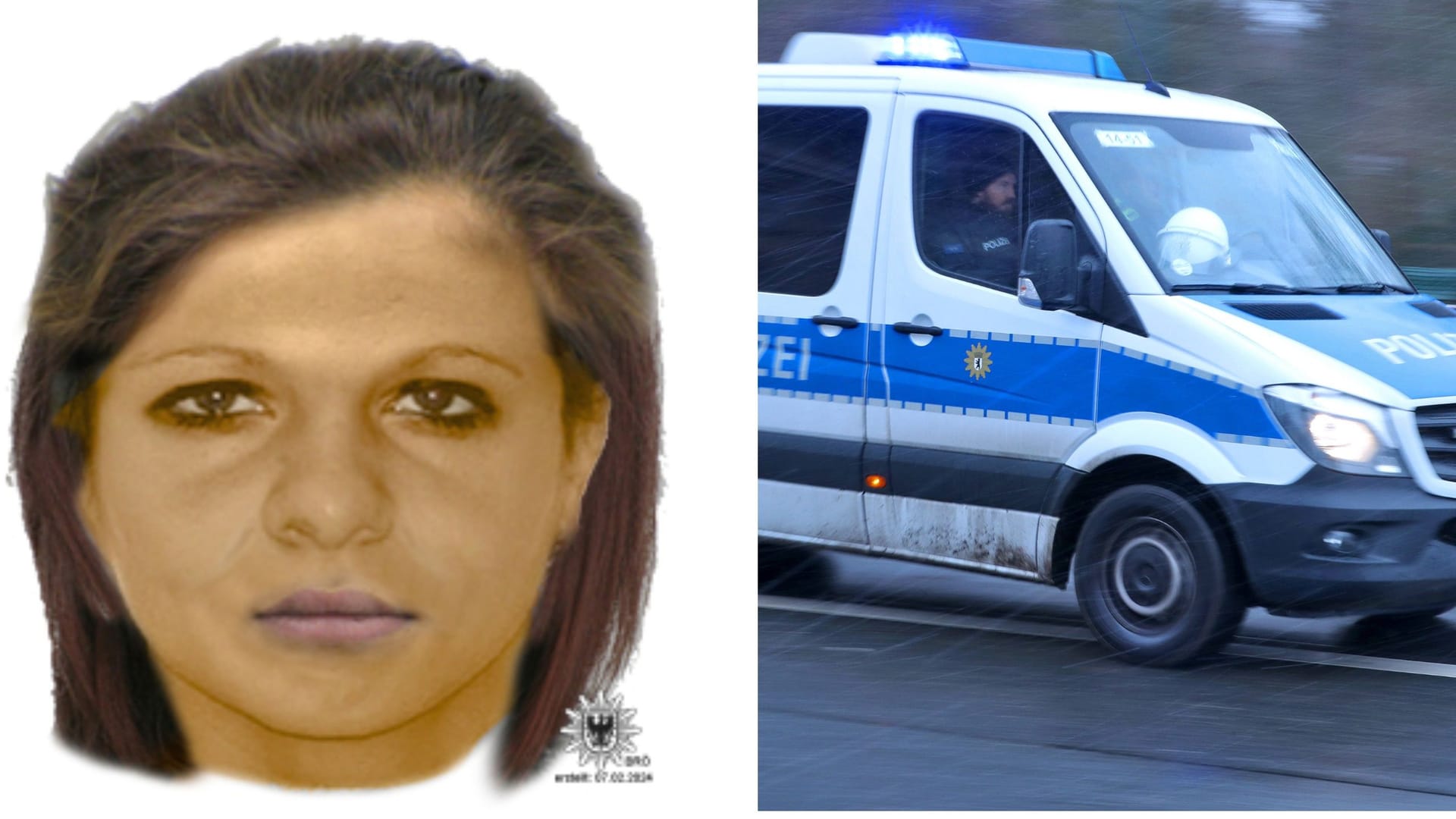 Phantombild der Gesuchten, Polizeifahrzeug im Einsatz (Symbolbild): Die Tat ereignete sich im Landkreis Potsdam-Mittelmark.