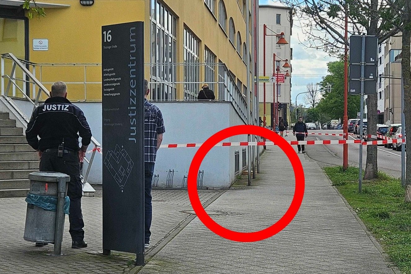 Verdächtiges Paket: Vor dem Justizzentrum wurde deshalb nach dem Höcke-Prozess abgesperrt.