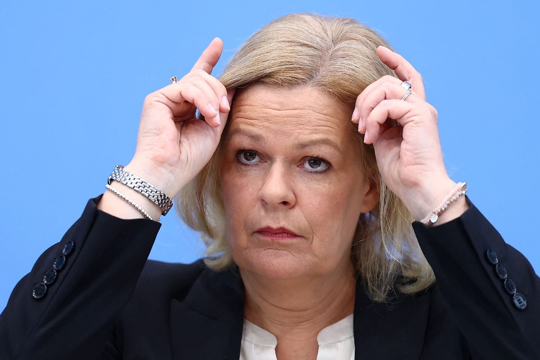 Innenministerin Nancy Faeser auf der Pressekonferenz zur Polizeilichen Kriminalstatistik 2023.