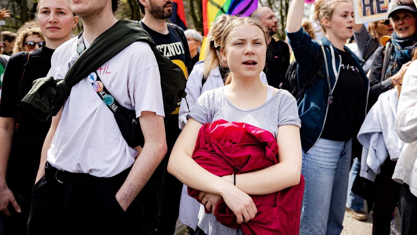 Den Haag: Greta Thunberg protestiert in der Nähe des niederländischen Parlaments.