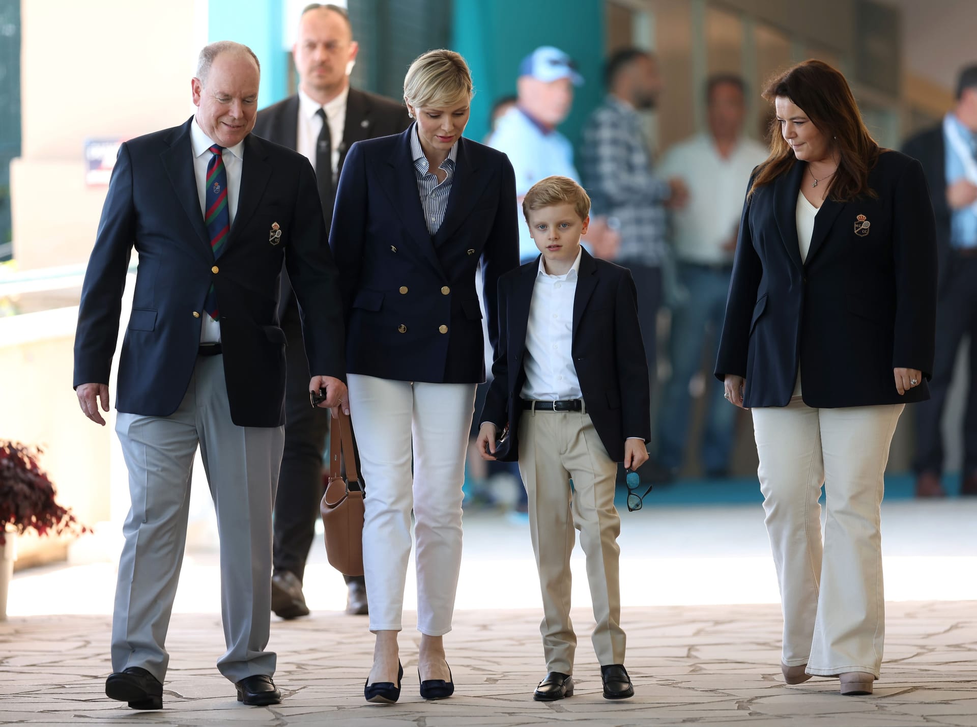 Fürst Albert II., Charlène von Monaco, Prinz Jacques und Melanie-Antoinette de Massy bei den Rolex Masters 2024.