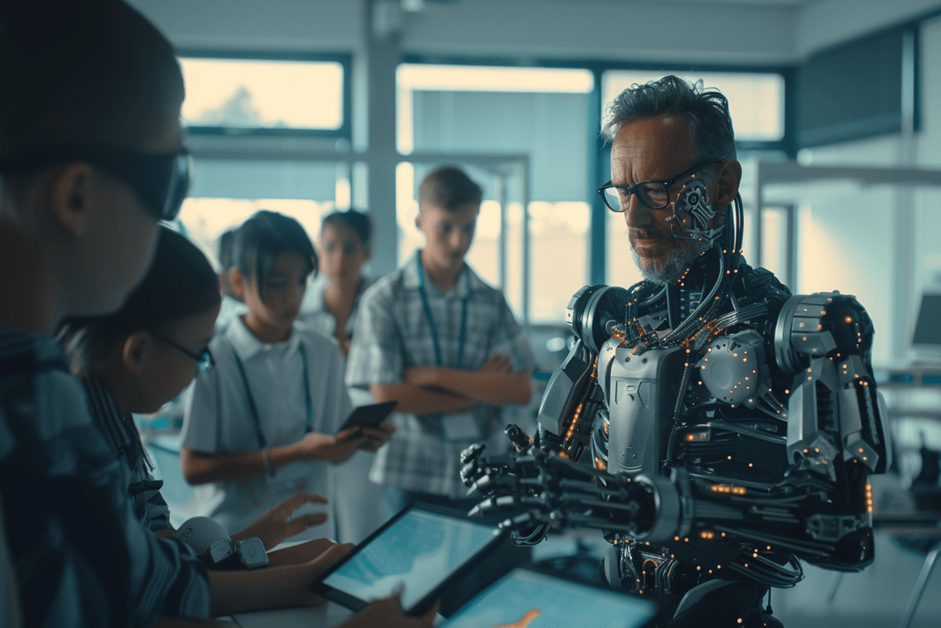 Halb Mensch, halb Roboter: Künstliche Intelligenz wird in elementare Lebensbereiche wie Bildung eindringen.