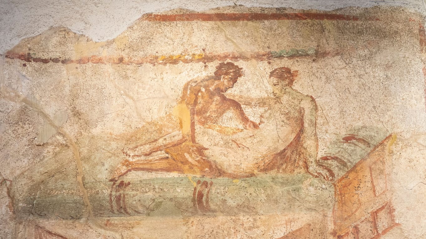 Antike Wandzeichnung in einem Bordell der italienischen Ruinenstadt Pompeji (Symbolbild).