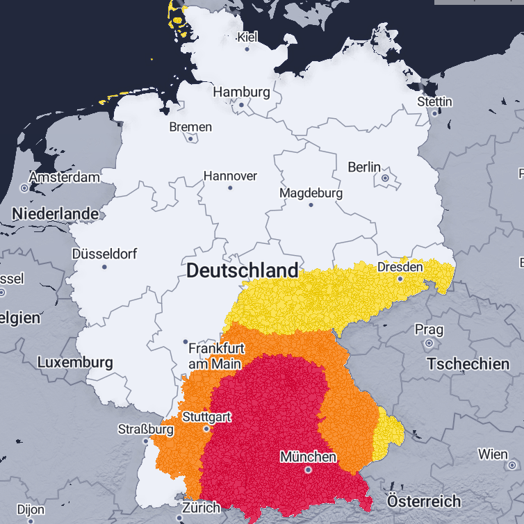 Aktuelle Unwetterwarnung für Deutschland, 31.05.2024, 8.26 Uhr.