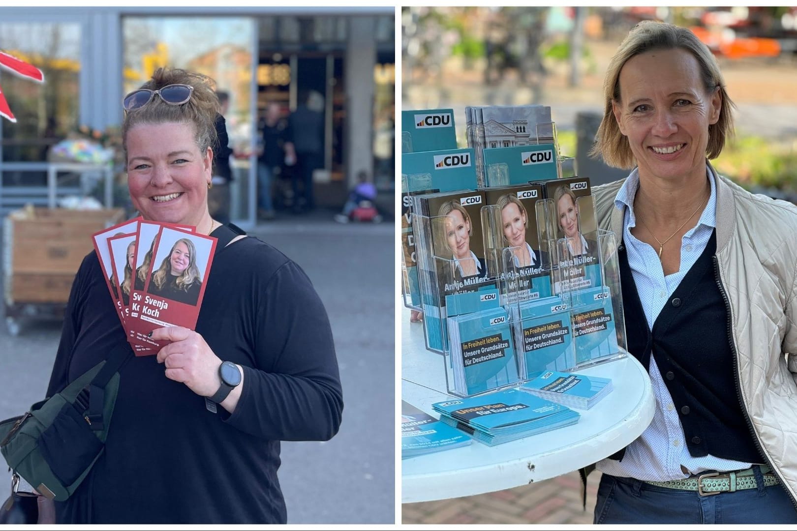 Svenja Koch (SPD) und Antje Müller (CDU, v.l.n.r.): Die beiden Frauen kandidieren in Hamburg für die Bezirksversammlung. Sie haben t-online von ihren Erfahrungen beim Straßenwahlkampf erzählt.