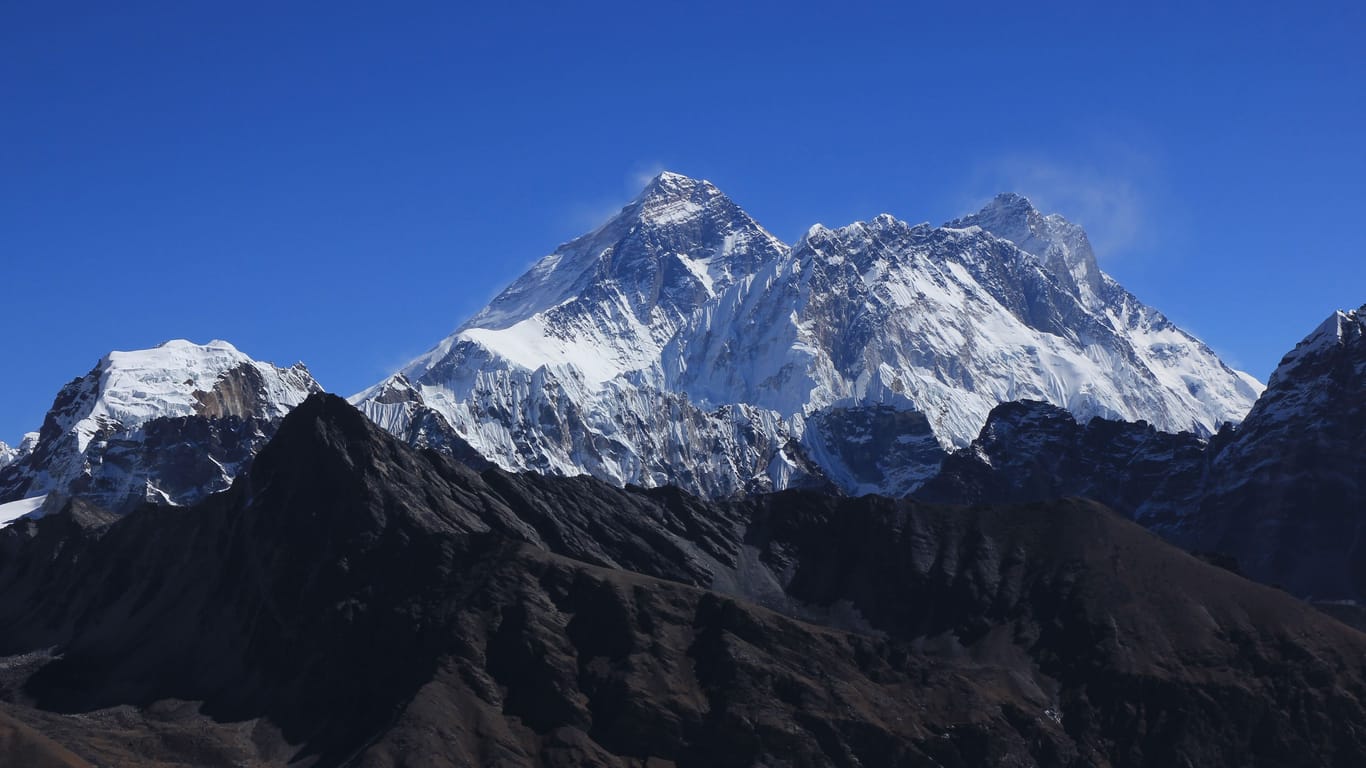 Majestic Mount Everest and Nuptse seen from near Renjo Pass, Nepal.