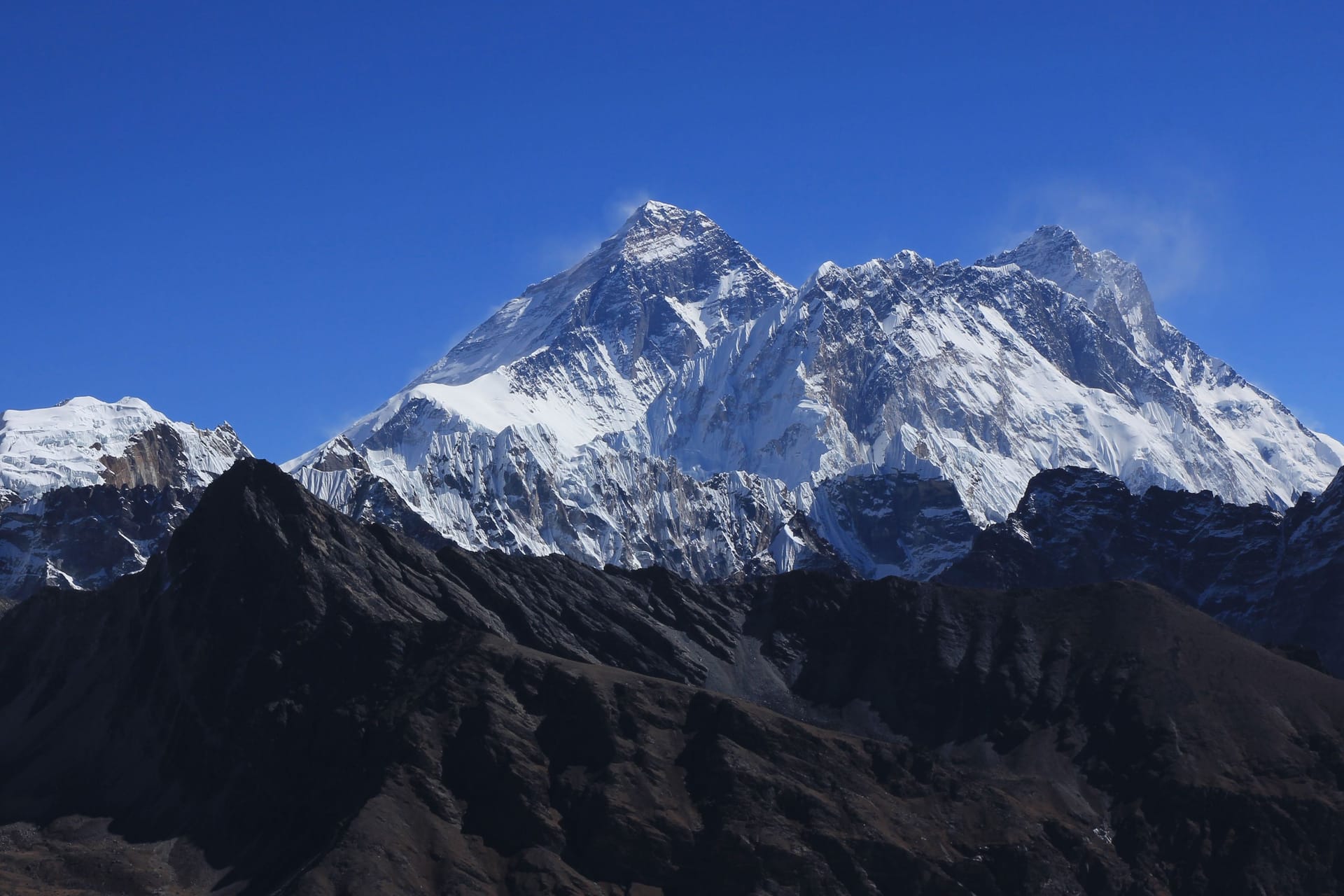 Majestic Mount Everest and Nuptse seen from near Renjo Pass, Nepal.