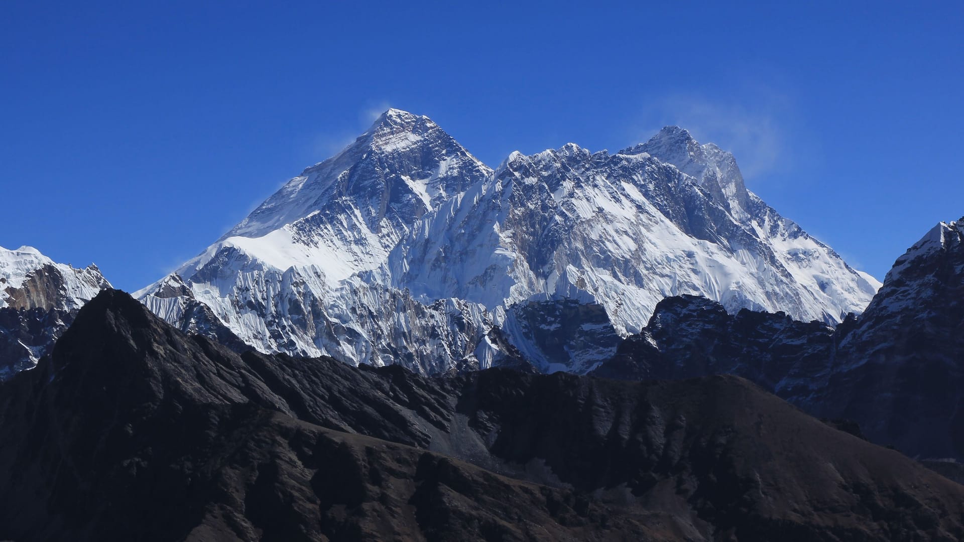 Majestic Mount Everest and Nuptse seen from near Renjo Pass, Nepal.