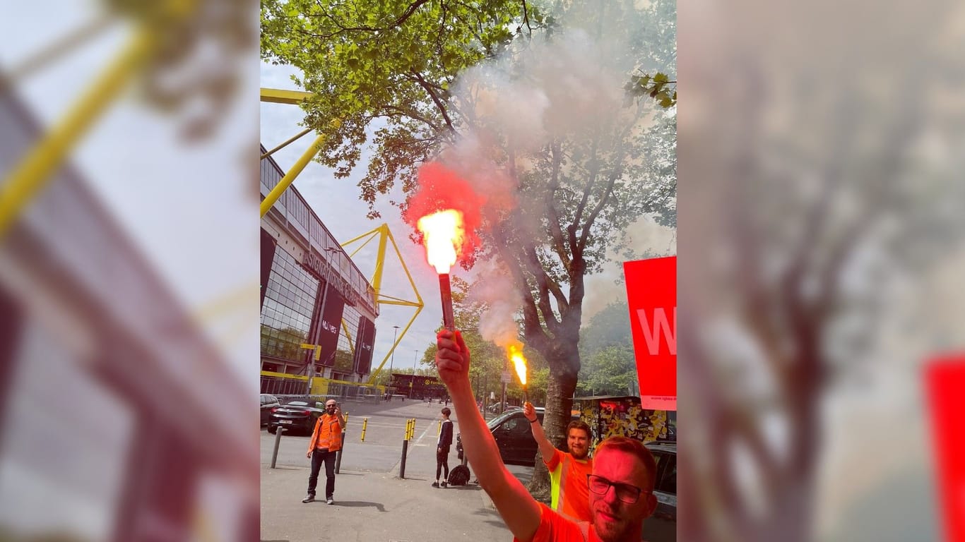 Warnstreik der IG Bau in Dortmund am vergangenen Mittwoch: Streikende zogen vom Stadion in die Innenstadt.