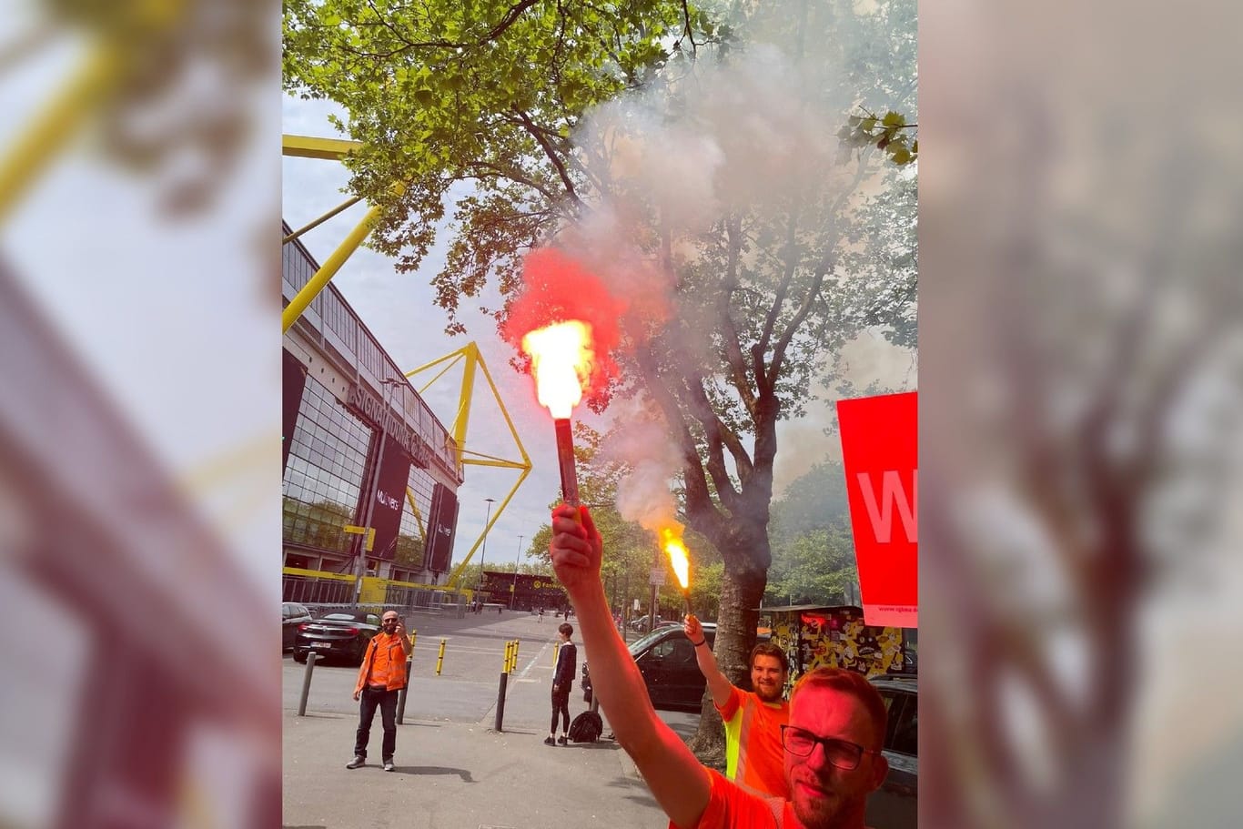 Warnstreik der IG Bau in Dortmund am vergangenen Mittwoch: Streikende zogen vom Stadion in die Innenstadt.