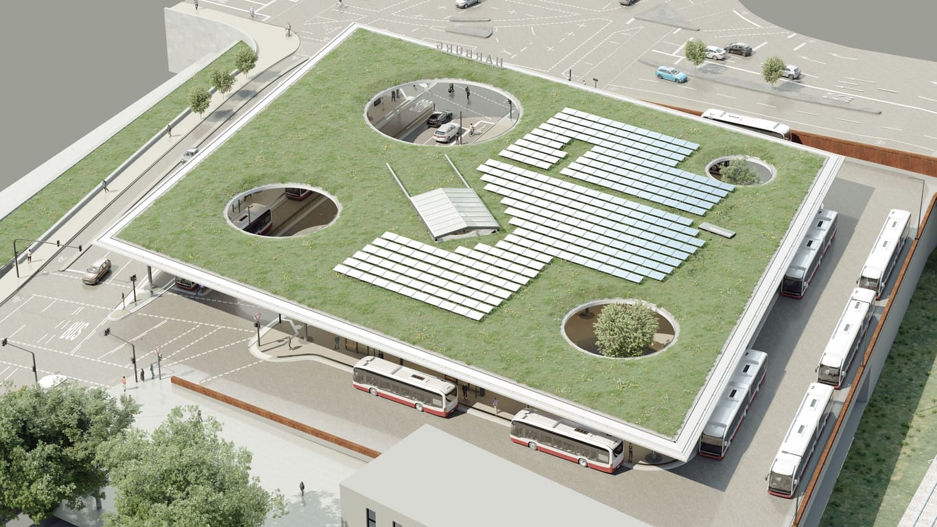 Das neue Dach des ZOBs wird begrünt und mit Photovoltaik-Elementen bestückt.