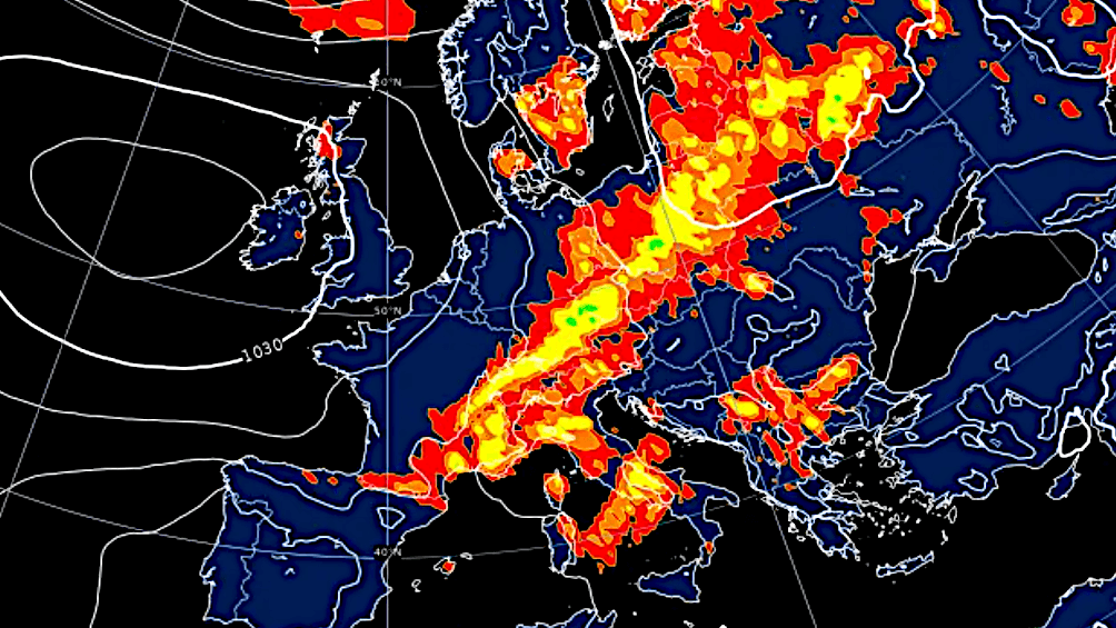 Das Europäische Zentrum für mittelfristige Wettervorhersagen (ECMWF) hat eine Karte mit den am Sonntag zu erwartenden Regenmengen veröffentlicht.