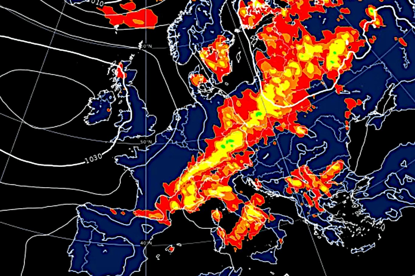 Das Europäische Zentrum für mittelfristige Wettervorhersagen (ECMWF) hat eine Karte mit den am Sonntag zu erwartenden Regenmengen veröffentlicht.