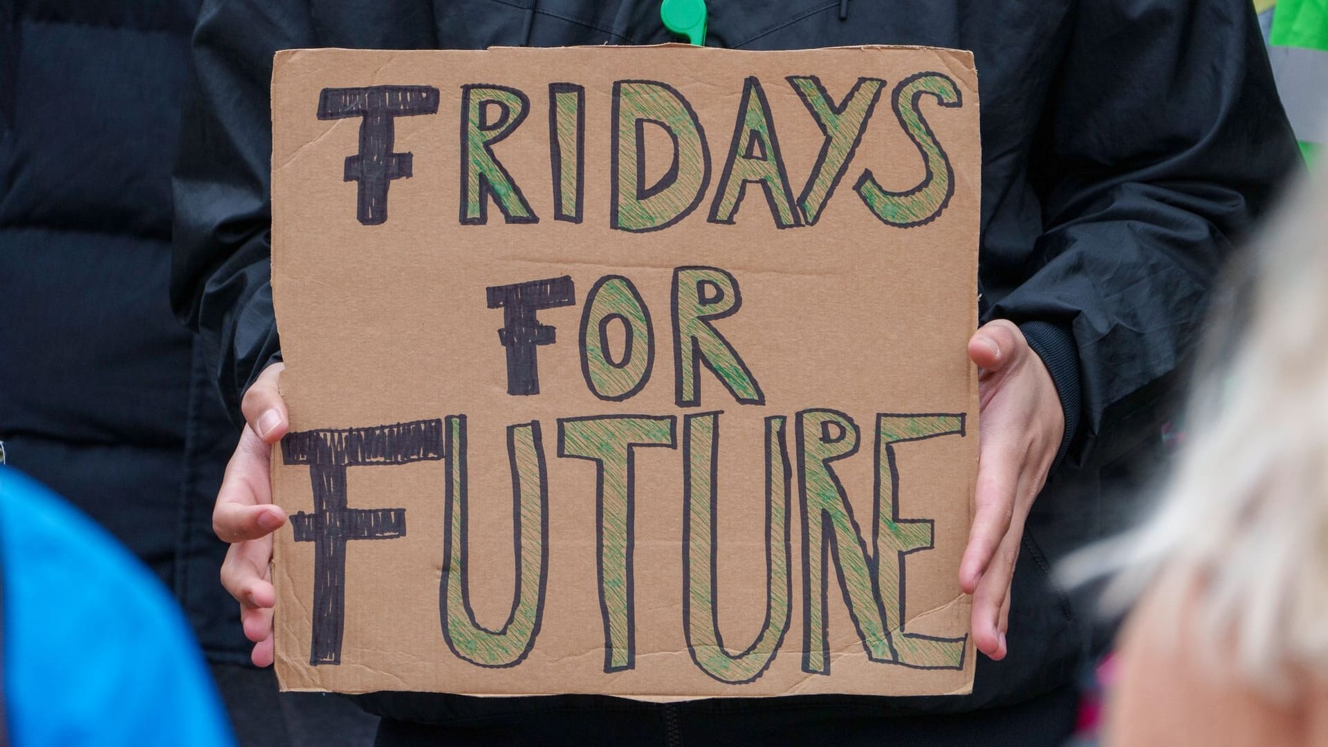 Kundgebungsteilnehmer mit Schild «Fridays for Future»