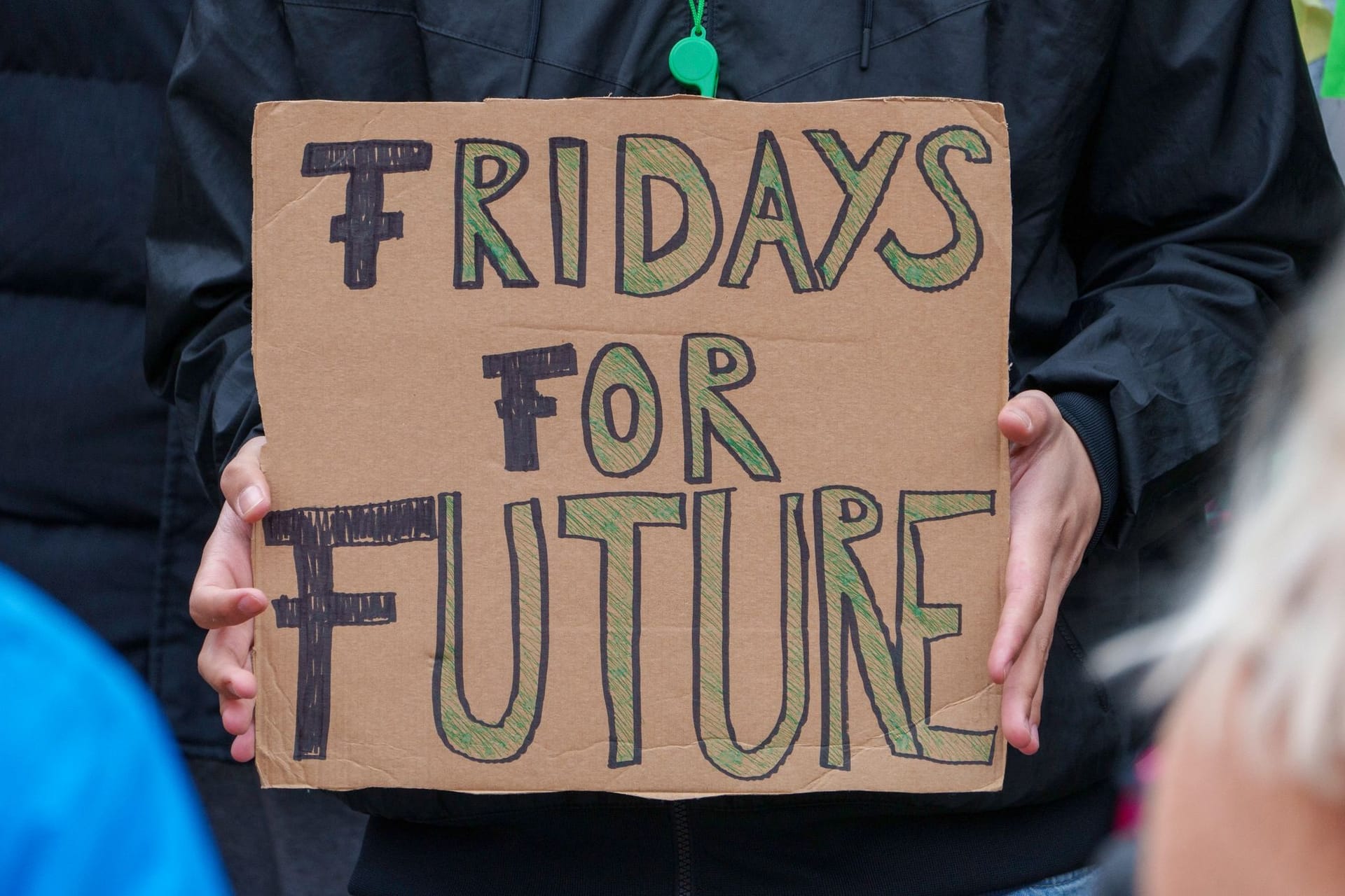 Kundgebungsteilnehmer mit Schild «Fridays for Future»