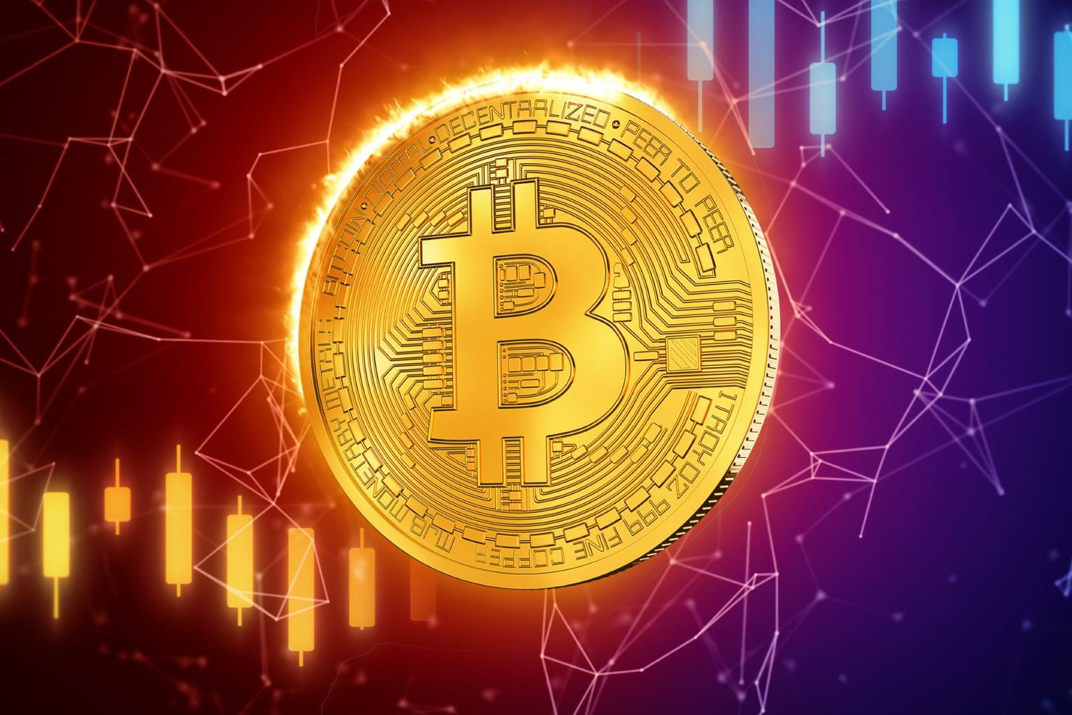 Bitcoin mit feurigem Rand