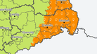 Im orange-markierten Gebiet werden am Dienstagmorgen starke Gewitter erwartet.
