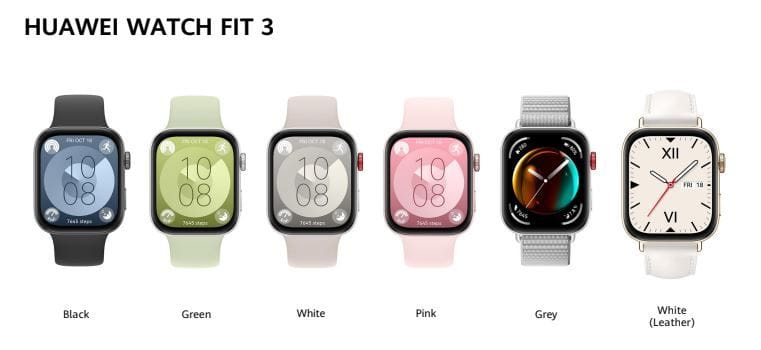 Die Huawei Fit Watch 3 ist in diversen Farben erhältlich und erinnert vom Design her stark an die Apple Watch.