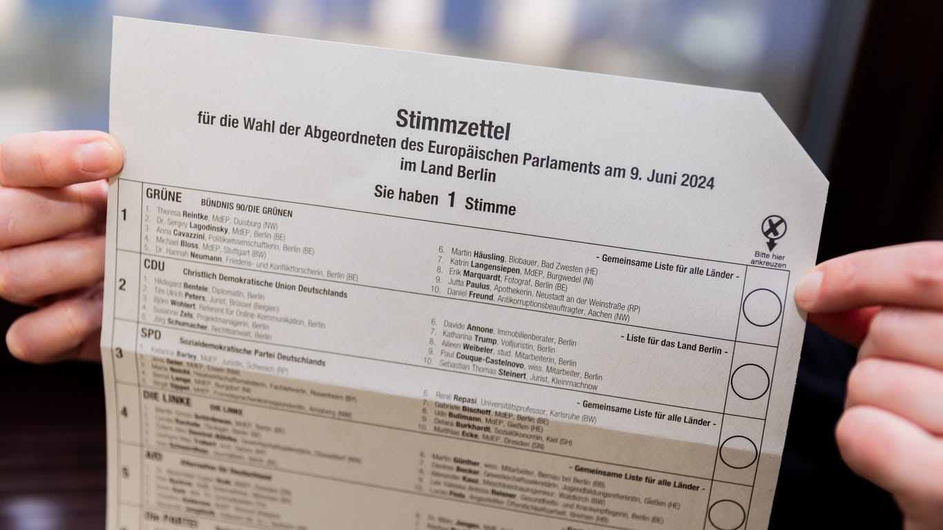 Stimmzettel für die Europawahl 2024: Erstmals dürfen in Deutschland auch Jugendliche ab 16 Jahren wählen.