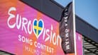 Das Banner der Eurovision in Malmö.