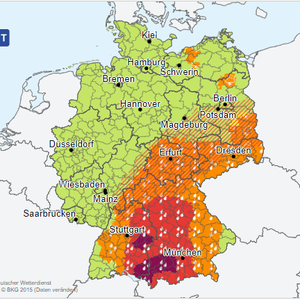 Die aktuelle Wetterkarte des Deutschen Wetterdienstes von 20.45 Uhr