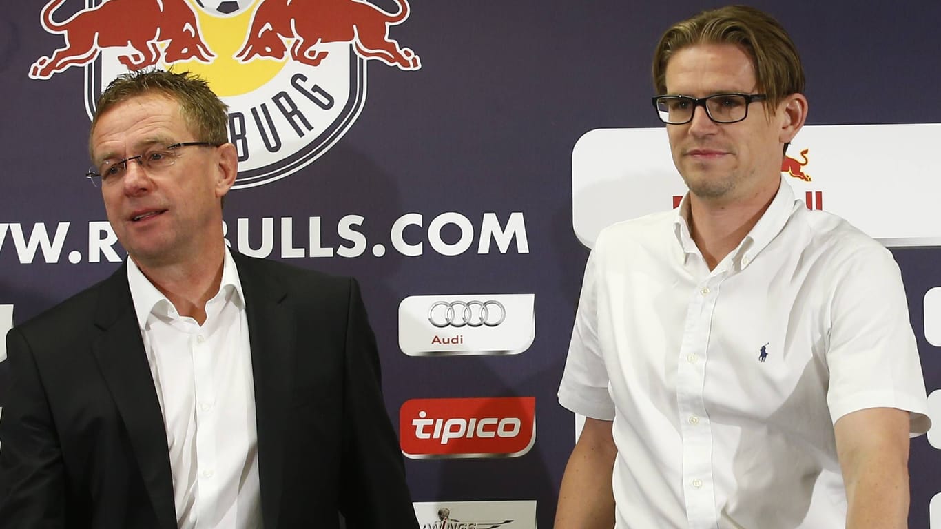 Ralf Rangnick (l.) und Christoph Freund: Die beiden arbeiteten bereits bei Red Bull Salzburg erfolgreich zusammen.