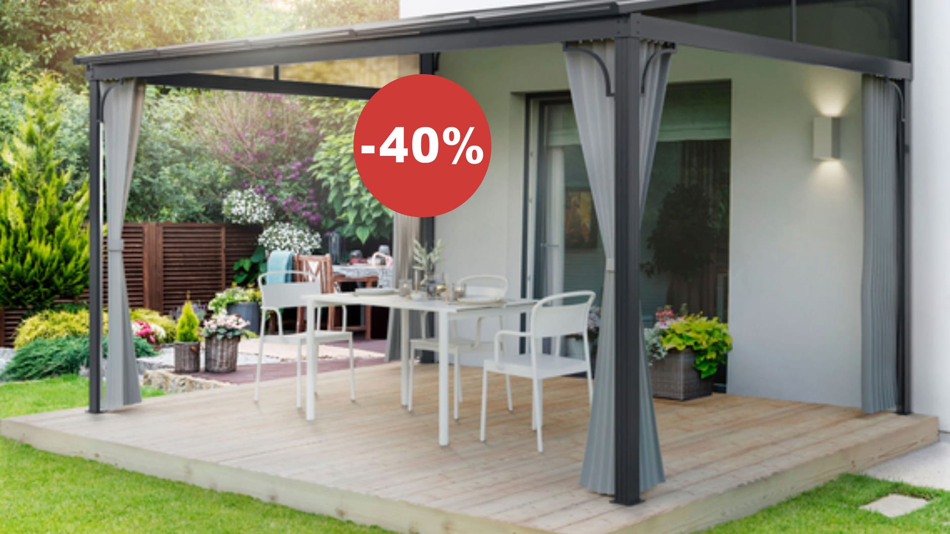 Bei Aldi bekommen Sie heute eine Terrassenüberdachung mit 40 Prozent Rabatt.